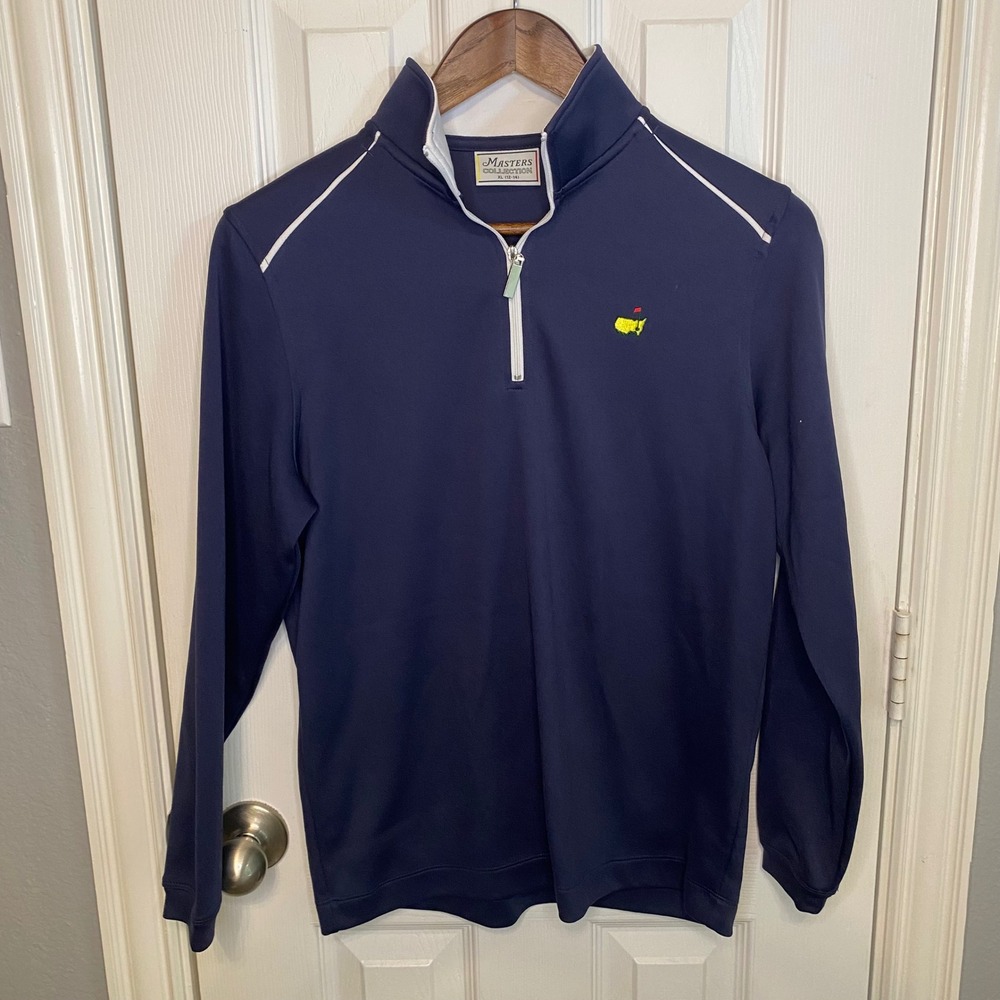 Masters Collection Kids XL 12-14 Quarter Zip Pullover Navy Blue Golf Sweater